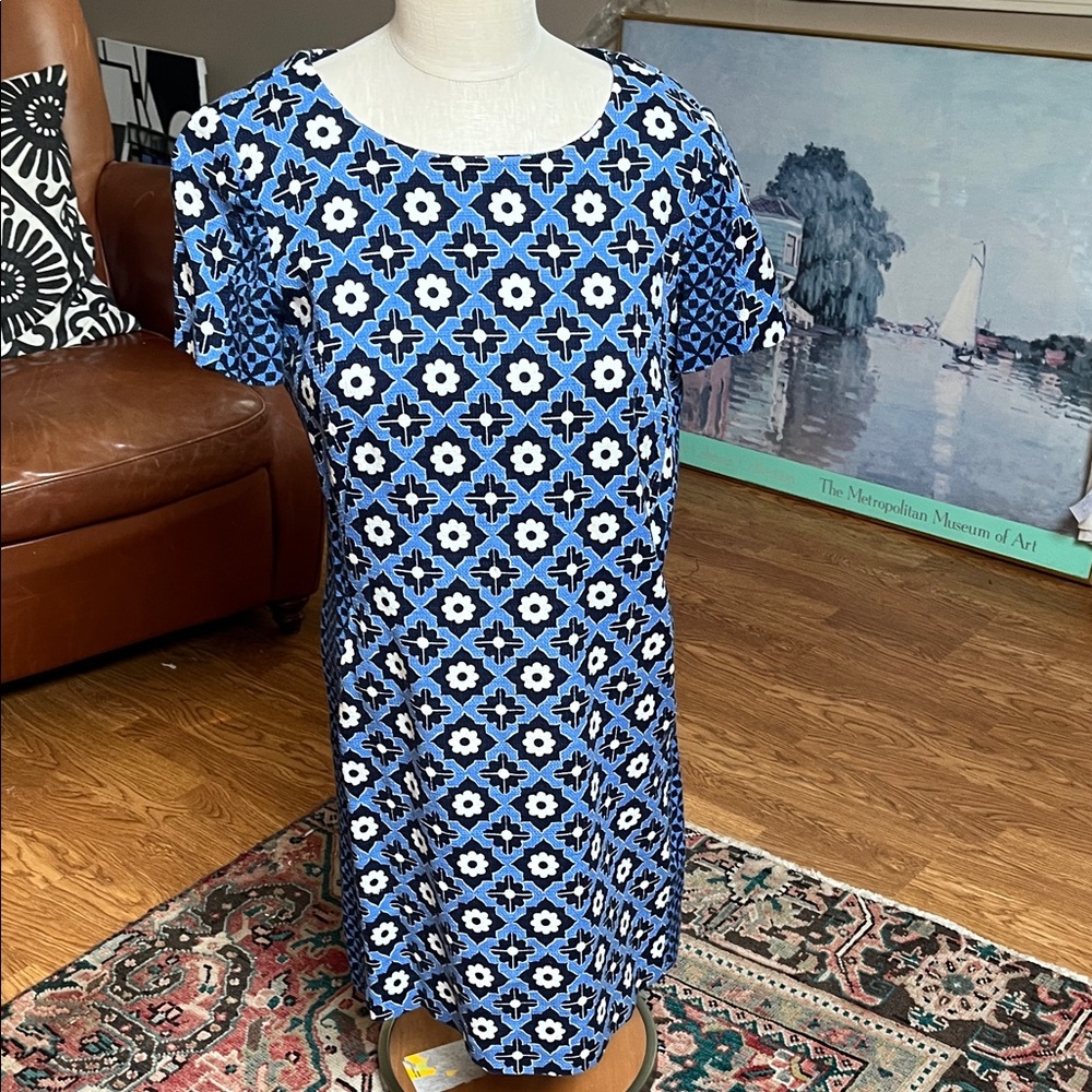 Boden Blue and Black Geometric Midi Dress